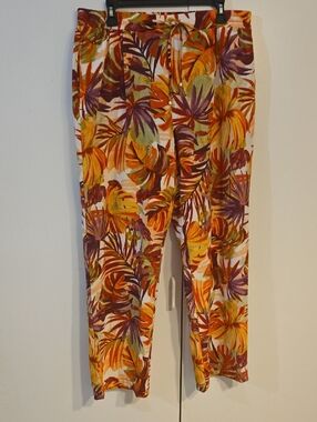 Soho Apparel Tropical Wide Leg Pants in Orange, Purple & Green